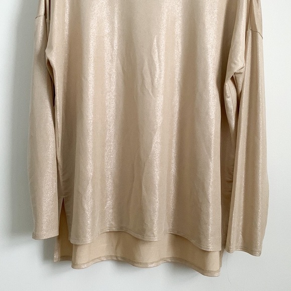H By Halston long Sleeve mock neck Top Oversized metallic gold holiday sz Small - Picture 4 of 8